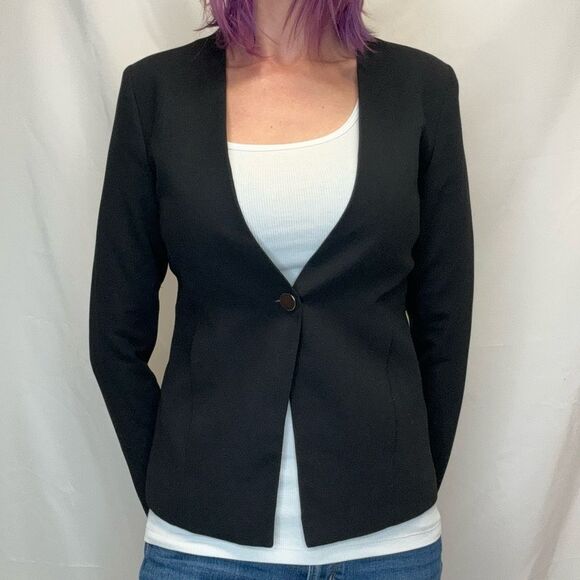 Forever 21 Women's V Neck Single Button Blazer Black S SM Small Lined No Collar - Picture 2 of 12